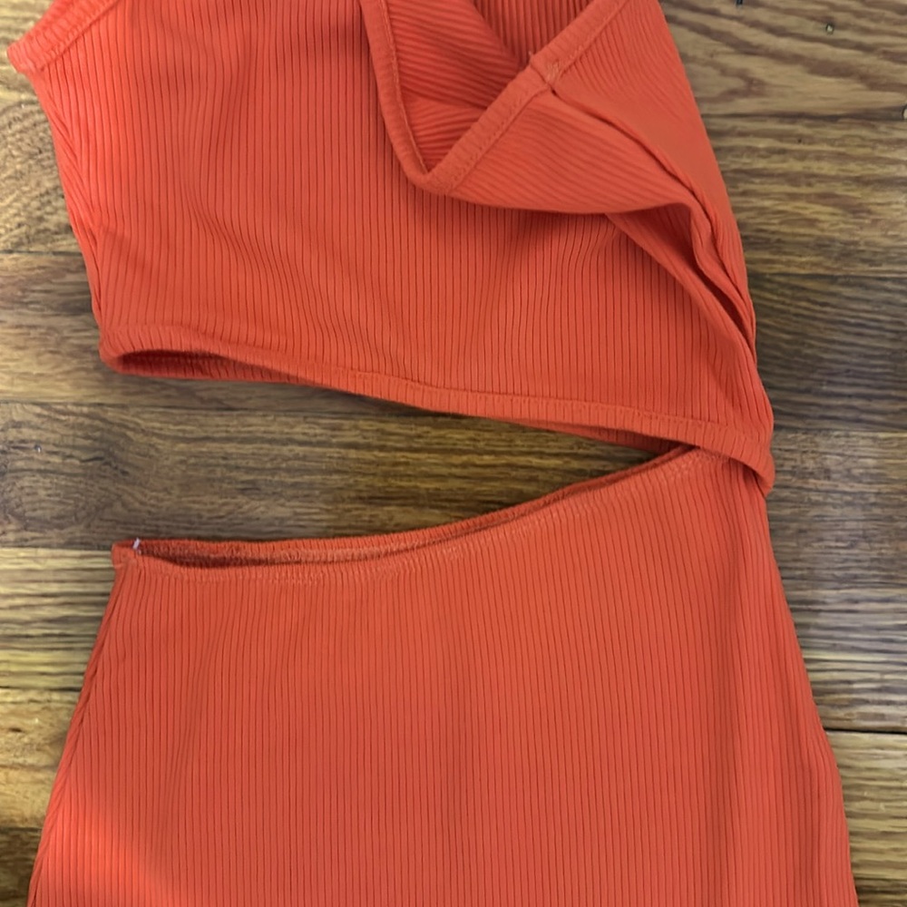 Lulus Spice Things Up Orange Ribbed One-shoulder Cutout Midi Dress - Size XS - Picture 4 of 5